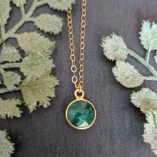 Emerald corundum 8mm round silver gold plated necklace